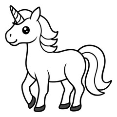 Cute Silhouette Unicorn Line Art Black Vector Carton Illustratio