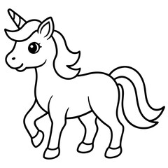 Cute Silhouette Unicorn Line Art Black Vector Carton Illustration 