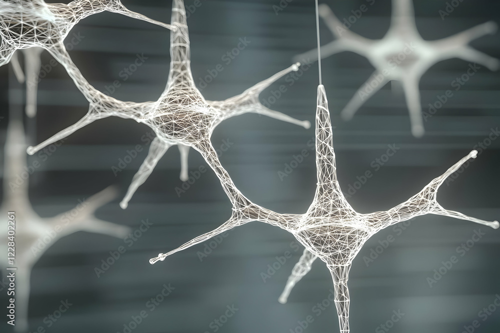 Aufkleber 3d rendered wireframe neurons form a complex network against a dark background