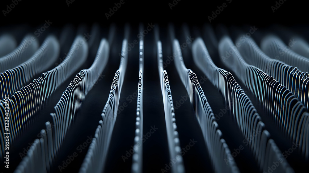 Poster abstract 3d illustration of wavy lines forming a pattern on a dark background.