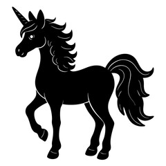 Cute Silhouette Unicorn Line Art Black Vector Carton Illustration 