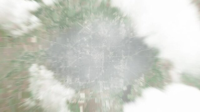 Earth zoom in from space to Springfield, Illinois, USA. Followed by zoom out through clouds and atmosphere into space. Satellite view. Travel intro. Images from NASA