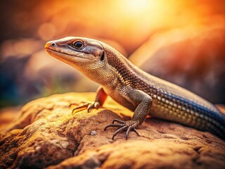 Fototapeta premium Vintage Photo of a Schneider's Skink Basking in the Sun, Reptile Close-up