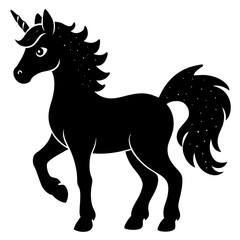 Cute Silhouette Unicorn Line Art Black Vector Carton Illustration 