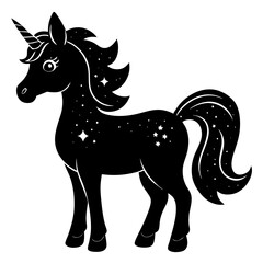 Cute Silhouette Unicorn Line Art Black Vector Carton Illustration 