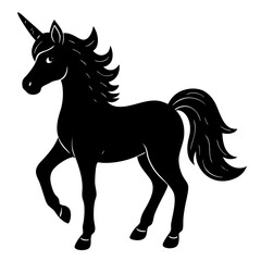 Cute Silhouette Unicorn Line Art Black Vector Carton Illustration 