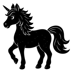 Cute Silhouette Unicorn Line Art Black Vector Carton Illustration 