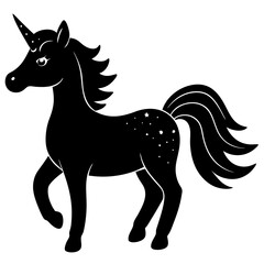 Cute Silhouette Unicorn Line Art Black Vector Carton Illustration 