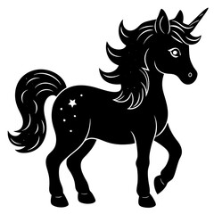 Cute Silhouette Unicorn Line Art Black Vector Carton Illustration 