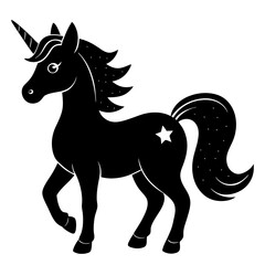 Cute Silhouette Unicorn Line Art Black Vector Carton Illustration 
