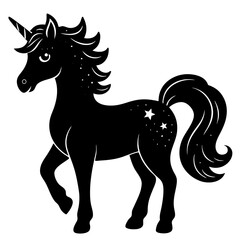 Cute Silhouette Unicorn Line Art Black Vector Carton Illustration 
