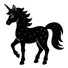 Cute Silhouette Unicorn Line Art Black Vector Carton Illustration 