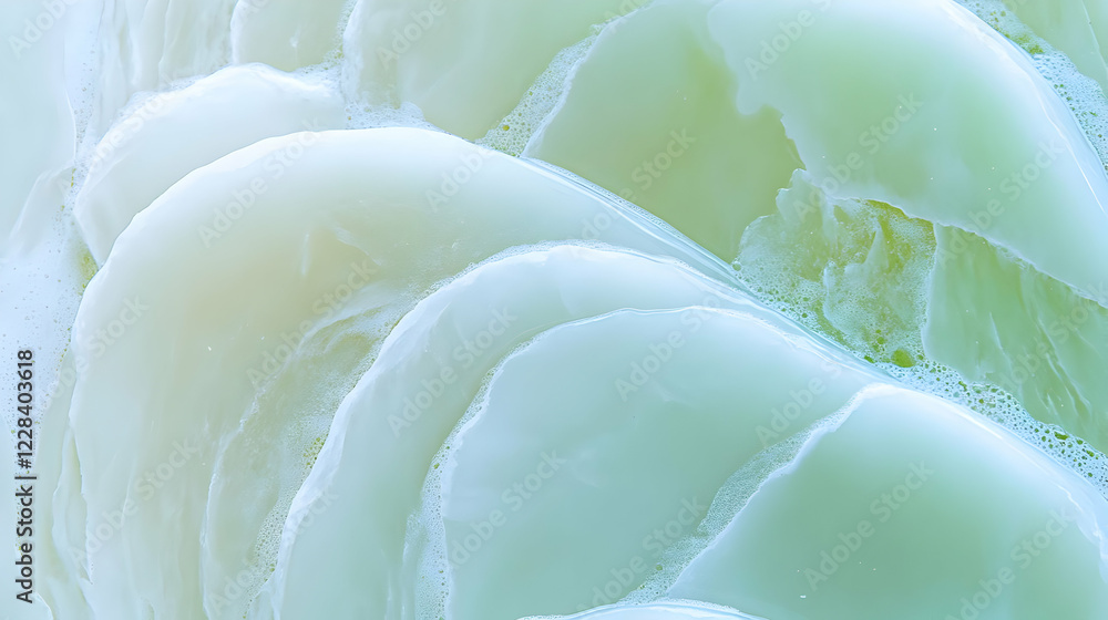 Poster abstract background forms gentle green and white layers with soft edges in alcohol ink art