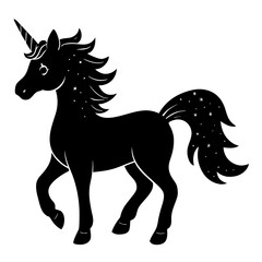 Cute Silhouette Unicorn Line Art Black Vector Carton Illustration 
