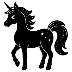 Cute Silhouette Unicorn Line Art Black Vector Carton Illustration 