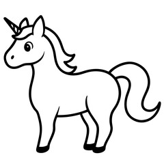 Cute Silhouette Unicorn Line Art Black Vector Carton Illustration 