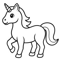 Cute Silhouette Unicorn Line Art Black Vector Carton Illustration 