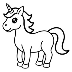 Cute Silhouette Unicorn Line Art Black Vector Carton Illustration 