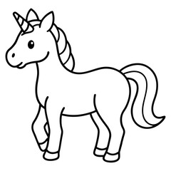 Cute Silhouette Unicorn Line Art Black Vector Carton Illustration 