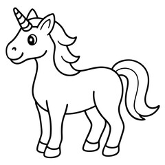 Cute Silhouette Unicorn Line Art Black Vector Carton Illustration 