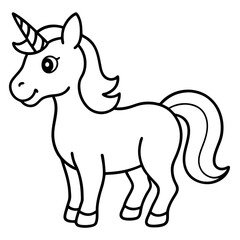 Cute Silhouette Unicorn Line Art Black Vector Carton Illustration 