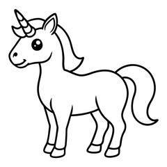 Cute Silhouette Unicorn Line Art Black Vector Carton Illustration 