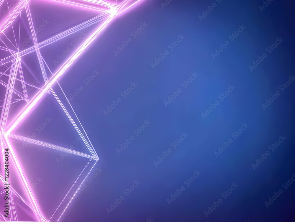 Poster abstract background with glowing neon lines forms a futuristic design on blue background.