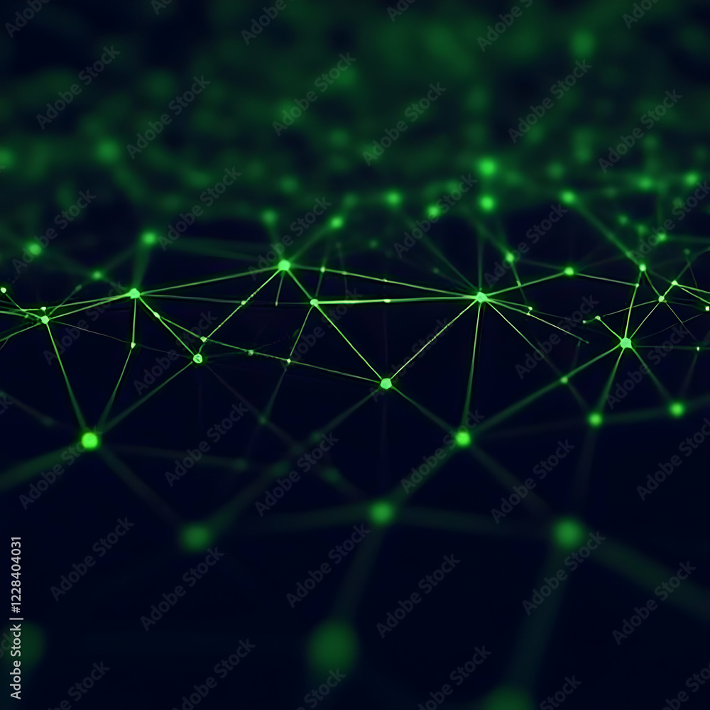 Poster abstract 3d green network connecting dots and lines in a dark background visually
