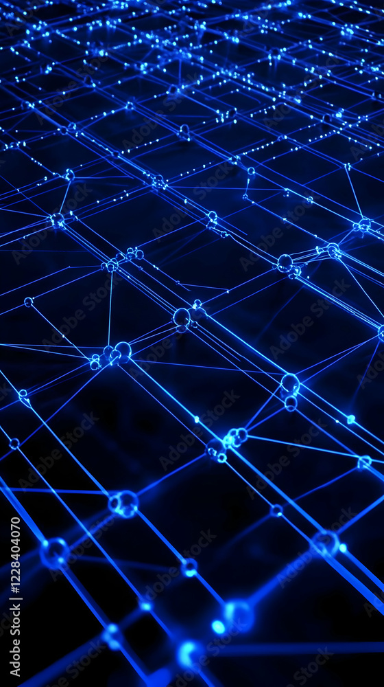 Poster abstract blue network grid connecting nodes visually stunning on a dark background