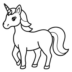 Cute Silhouette Unicorn Line Art Black Vector Carton Illustratio