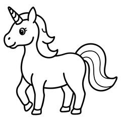 Cute Silhouette Unicorn Line Art Black Vector Carton Illustration 