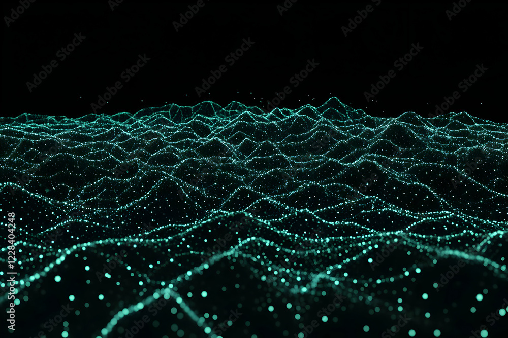 Poster abstract 3d turquoise particle wave background on black background