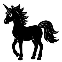 Cute Silhouette Unicorn Line Art Black Vector Carton Illustration 