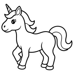 Obraz premium Cute Silhouette Unicorn Line Art Black Vector Carton Illustration