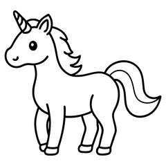 Cute Silhouette Unicorn Line Art Black Vector Carton Illustration
