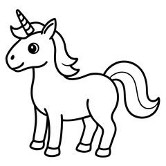 Cute Silhouette Unicorn Line Art Black Vector Carton Illustration