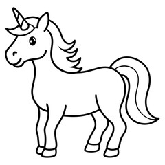 Cute Silhouette Unicorn Line Art Black Vector Carton Illustration