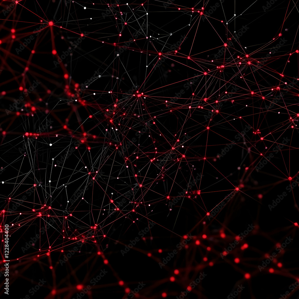 Poster abstract background shows a network of red and white connected dots intertwined with lines