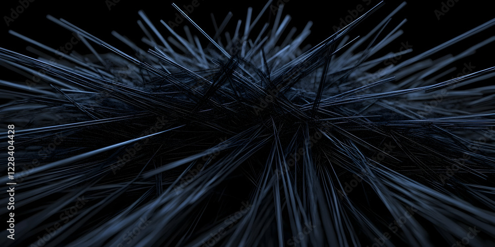 Poster abstract 3d render of dark spikes and wispy strands on black background