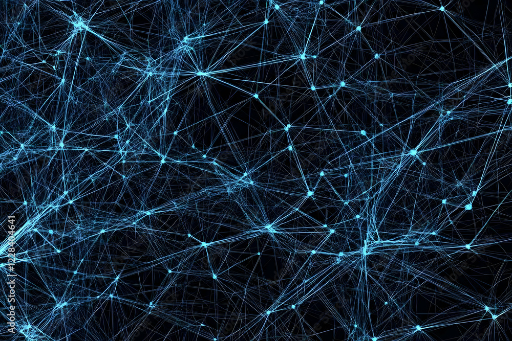 Poster abstract neural network illustration connects nodes elegantly on dark background with intricate deta