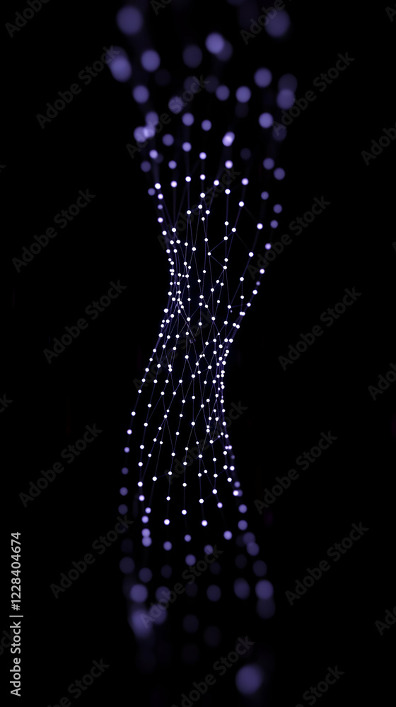 Aufkleber purple glowing lights form abstract network structure on black background in dark environment