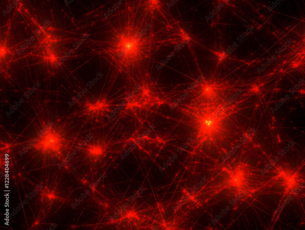 Poster red abstract background with interconnected lines and glowing centers on a dark backdrop