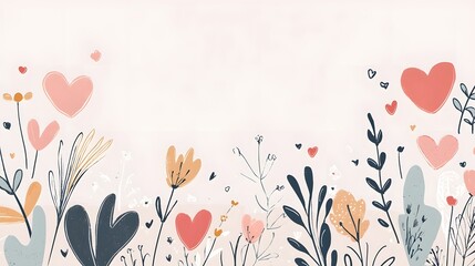 Soft pink and romantic floral themed banner design with hearts and nature motifs perfect for web content digital invitations holiday cards and other romantic or festive designs