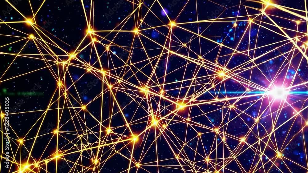 Poster dynamic network connections footage with bright light patterns