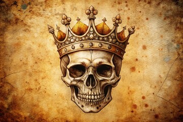 Vintage Skull King Tattoo Flash Art - Retro Style Illustration