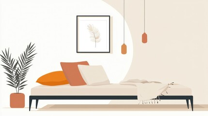 Obraz premium Cozy Modern Bedroom with Minimalist Decor and Earthy Tones