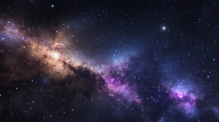 Naklejka premium Night sky with milky way near sagittarius constellation, bright kaus borealis star in lower middle, purple lagoon and trifid nebula visible. long exposure stacked photo. Stellar Lagoon. Illustration