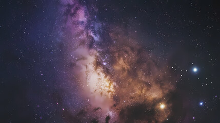 Night sky with milky way near sagittarius constellation, bright kaus borealis star in lower middle, purple lagoon and trifid nebula visible. long exposure stacked photo. Stellar Lagoon. Illustration