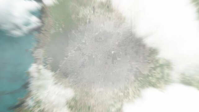 Earth zoom in from space to Spring Hill, Florida, USA. Followed by zoom out through clouds and atmosphere into space. Satellite view. Travel intro. Images from NASA