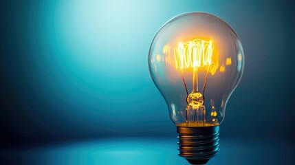 Glowing Light Bulb with Vibrant Blue Background and Warm Glow